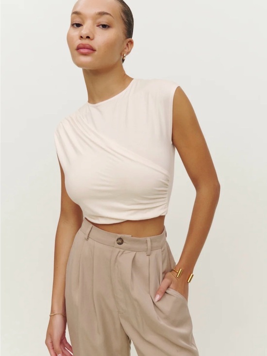 Reformation Tops - Reformation Ruched Crop Top in Light Beige